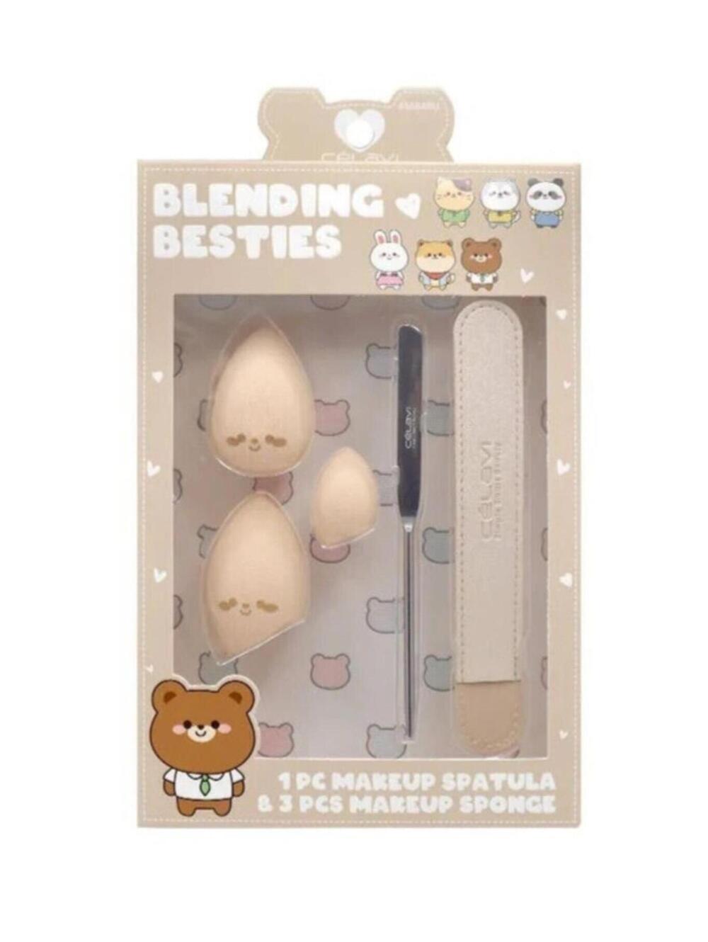 Celavi Blending Besties Makeup Sponge Blender & Spatula Cute Round Tool Set NEW